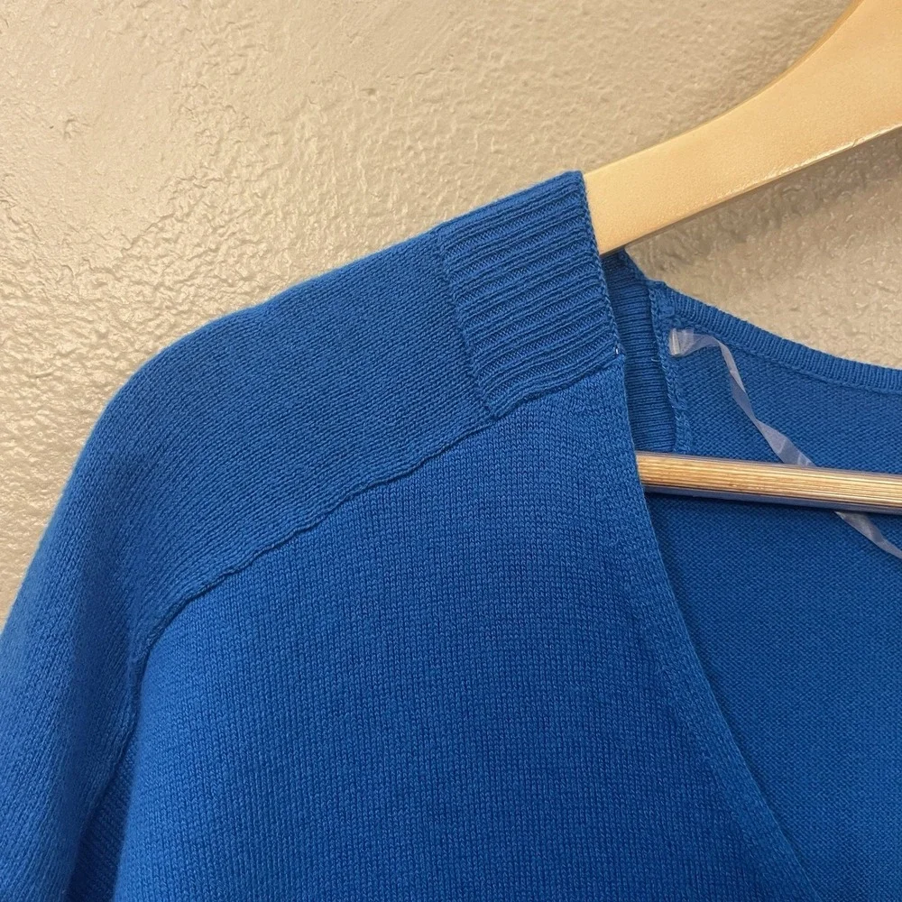 Chico's 1 Short Sleeve Knit Sweater Top Long Line Vibrant Blue Pockets Size S/M